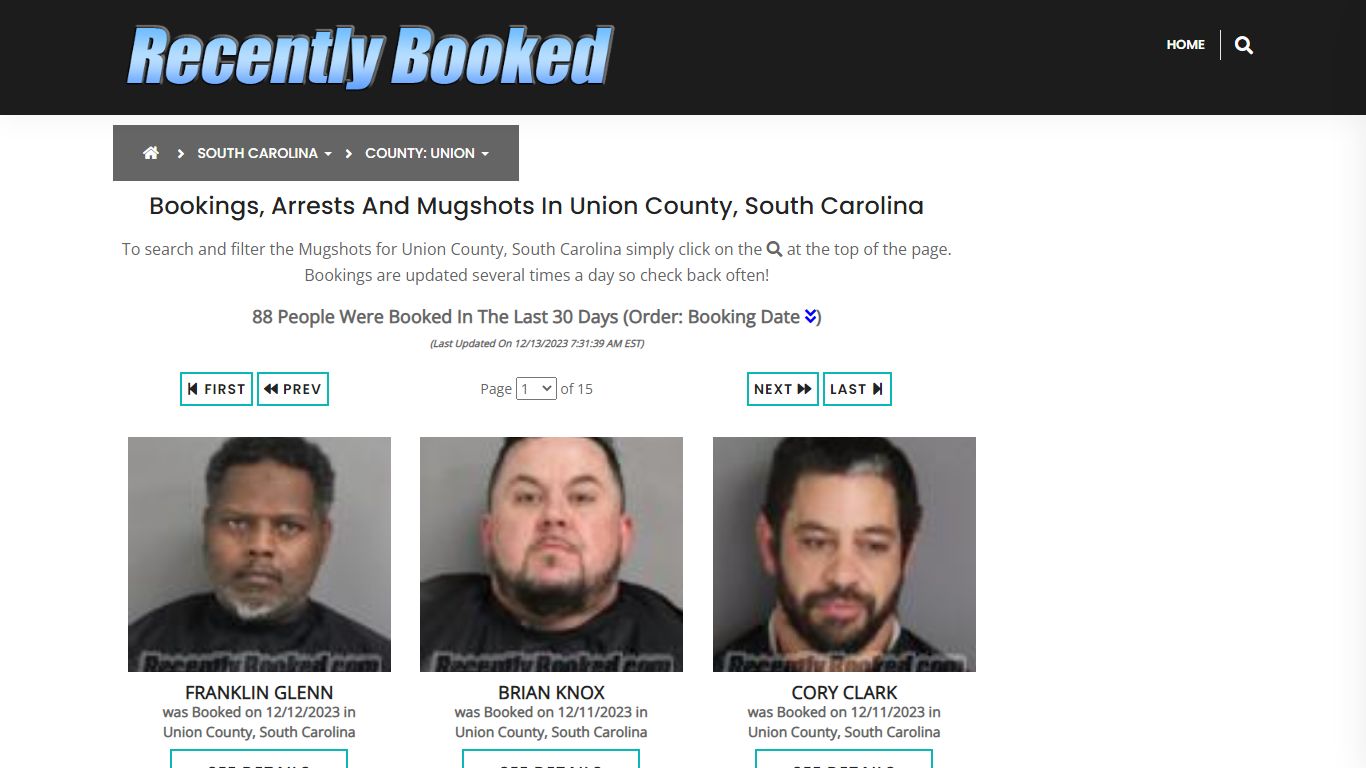 Recent bookings, Arrests, Mugshots in Union County, South Carolina